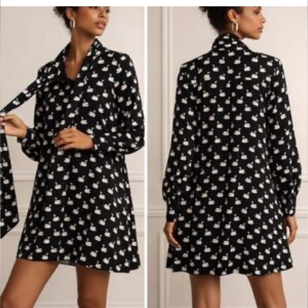 NWT Anthropologie Maeve Annalise Black Swan Print Dress XS